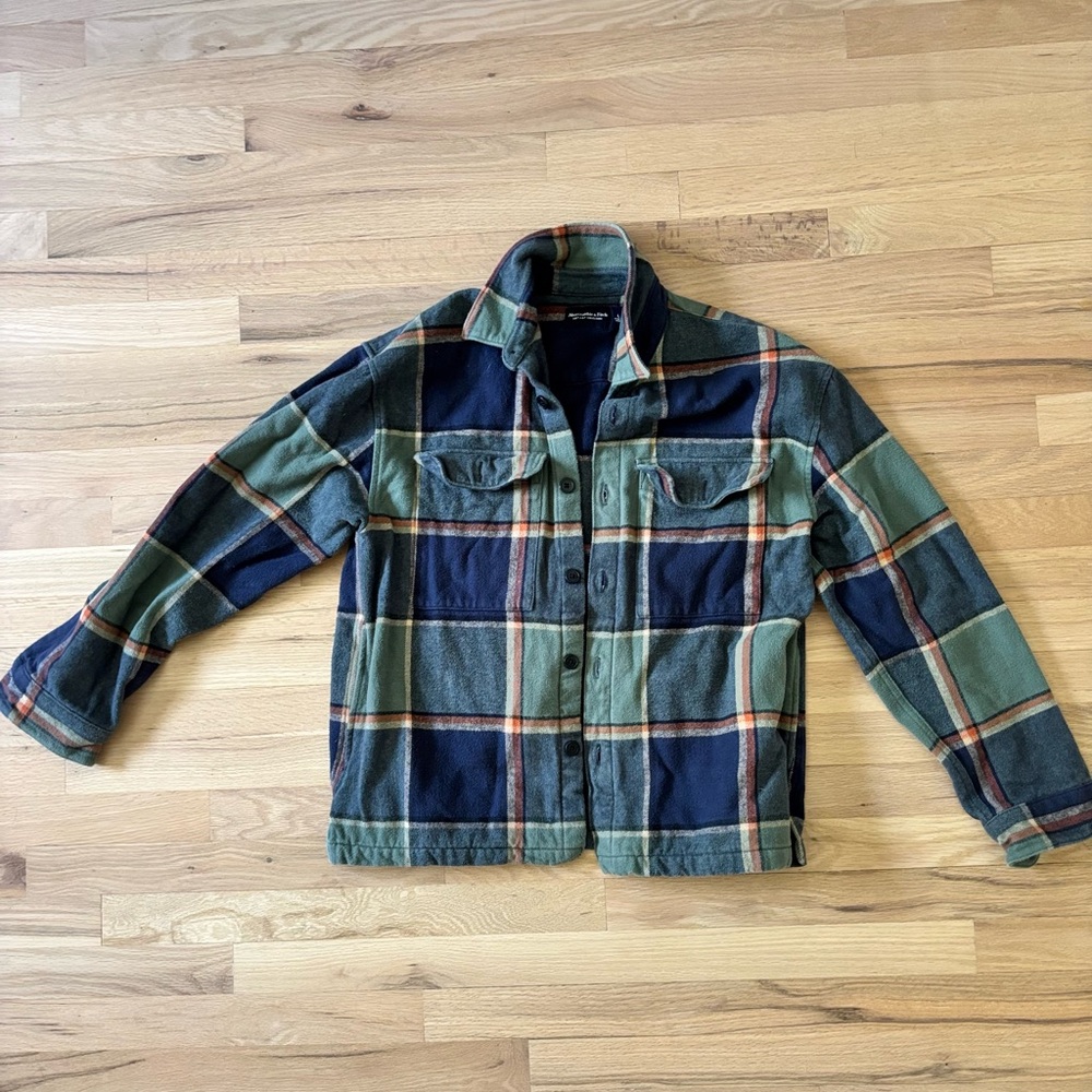Abercrombie & Fitch Navy, Green & Orange Plaid flannel Shirt Jacket